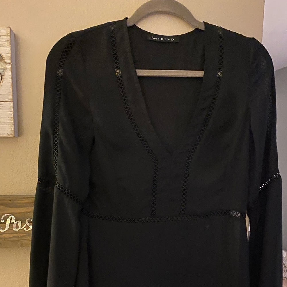 Black 3/4 flare sleeve midi dress Ave & Blvd.